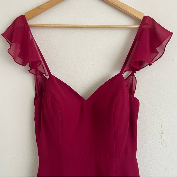 Azazie Everett A-Line V-Neck Ruched Chiffon Dress – Mulberry, Size 8 - Picture 4 of 6